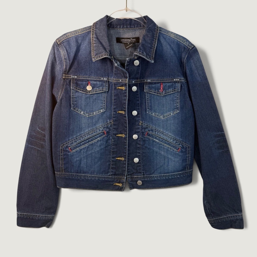 London Jean Denim Jacket Womens Size M Blue Excellent 100% Cotton
